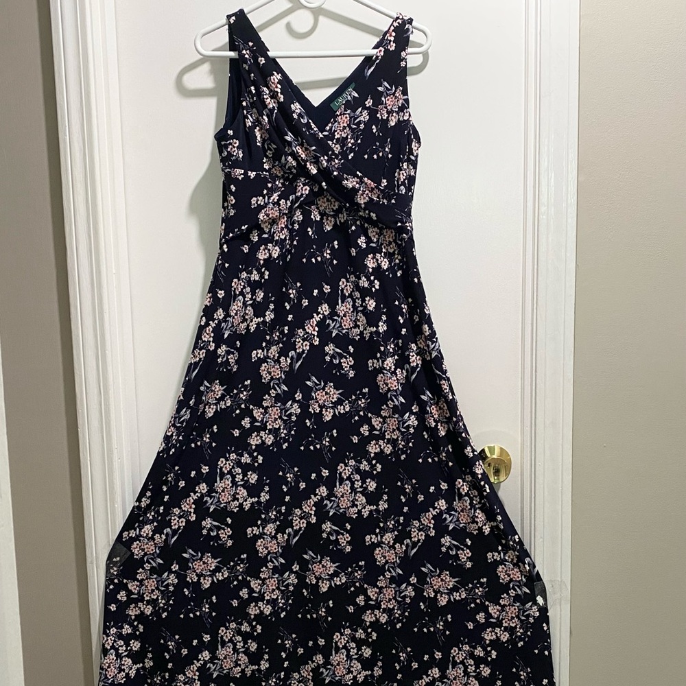 Lauren RL Y2K Babydoll Boho Floral Wrap A-Line Cruise Resort Maxi Dress 10P
